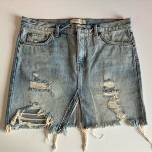 We The Free Light Blue Denim Distressed Mini Skirt - Size 28